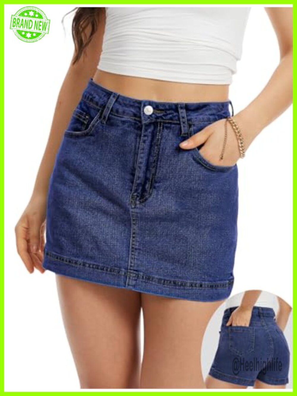 High Waisted Denim Skort Mini Jean Skirt Front Skirt Back Shorts